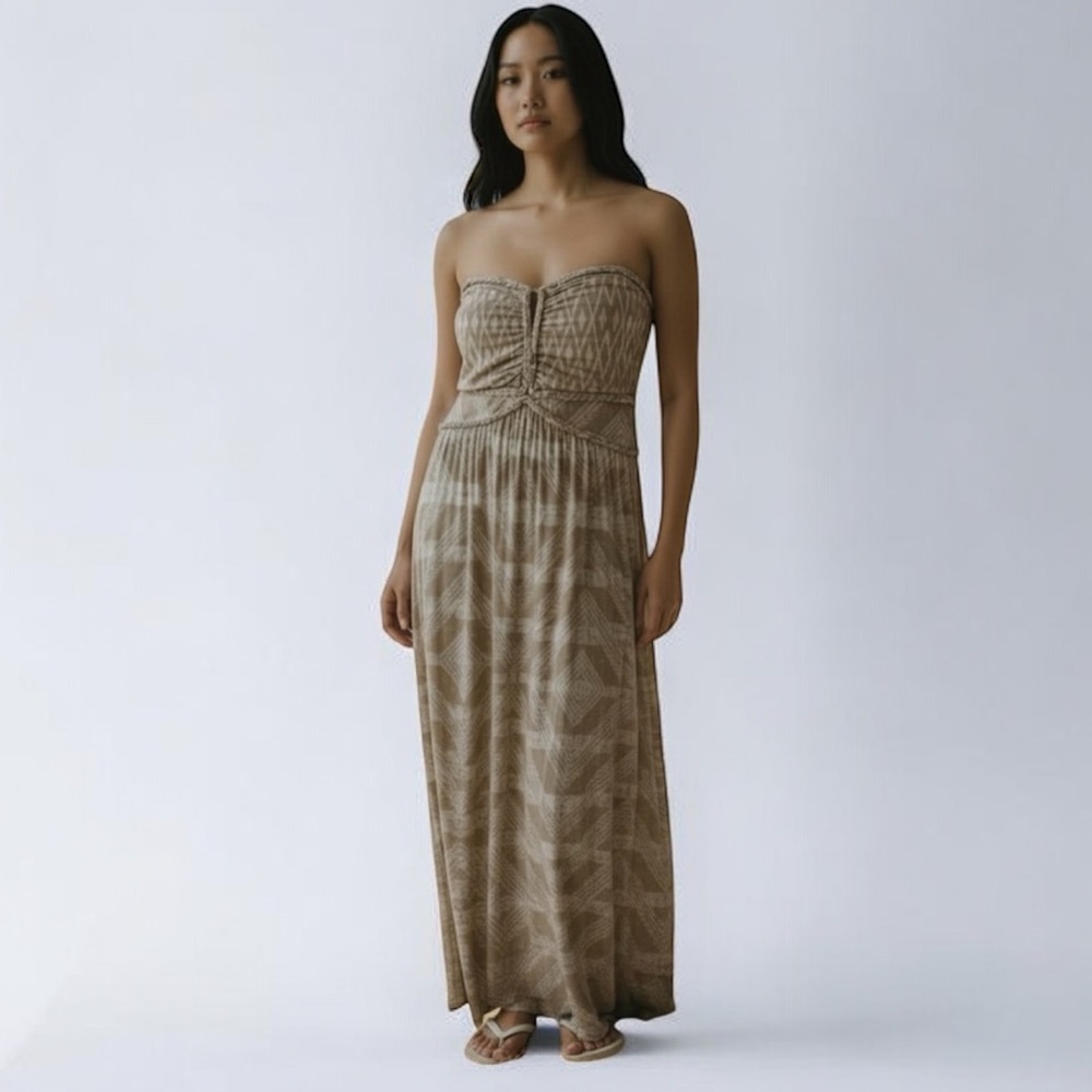 Guess White/Beige Strapless Knit Abstact Maxi Dress -Size M